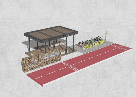 现代风格单车驿站 廊架 自行车 停车位 标识导视