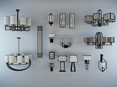 新中式灯具组合 吸顶灯 壁灯 台灯