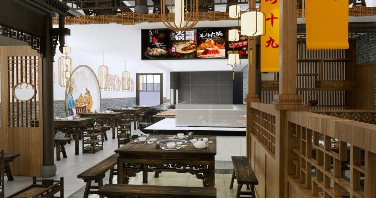 中式高端火锅店设计 材质贴图渲染完美