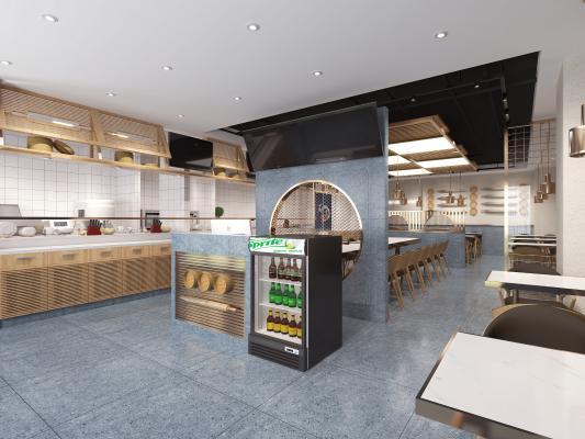 现代餐饮店 椅 后厨 摆件