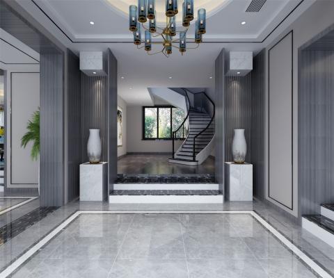 现代黑白灰楼梯间旋转楼梯