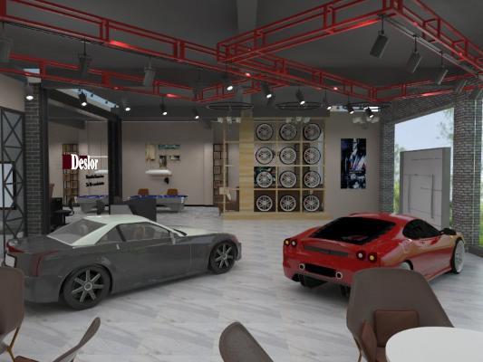 汽车4S店 工业风 汽车专卖 含材质 灯光赛车 办公室 跑车 室内 箱包
