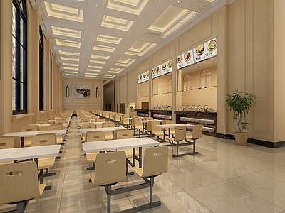 现代食堂 吊顶 餐桌