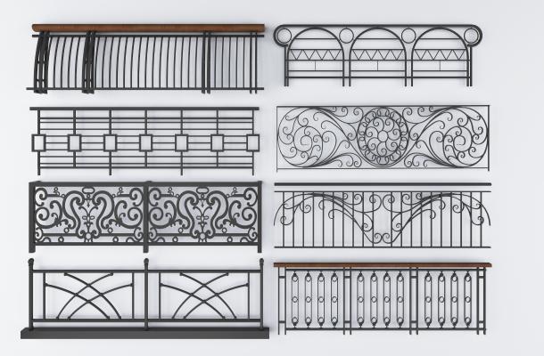 现代铁艺护栏组合模型 扶手