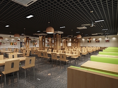 其它北欧原木清新食堂自助餐吧台隔断打菜区打饭区简单食堂椅子格栅顶菜单灯箱