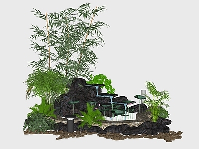 现代富贵竹子假山植物盆栽小品组合