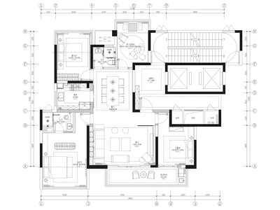 [南宁]150㎡新中式三居室样板房装修施工图 平层