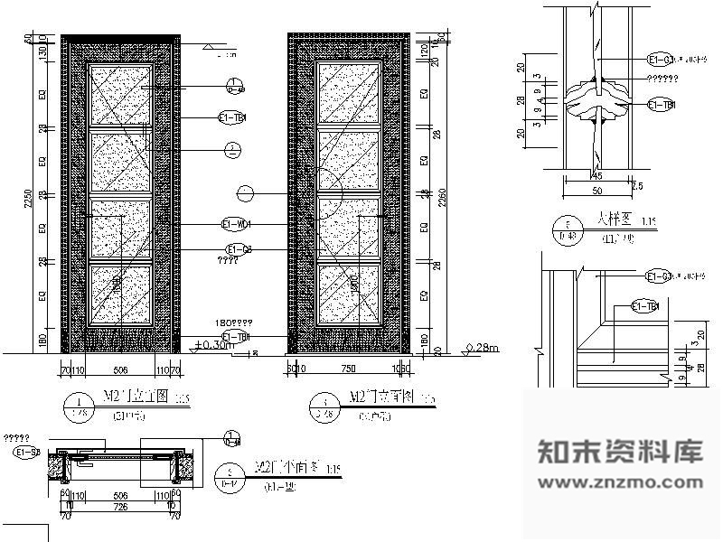 图块/节点四扇单扇门详图 通用节点