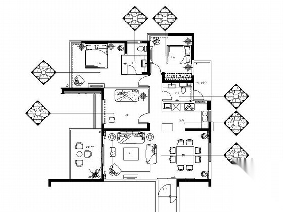 [三亚]现代风格度假公寓小居室室内空间装修施工图 公寓