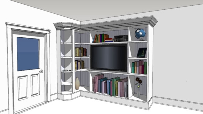 带有平面电视区的角书架
