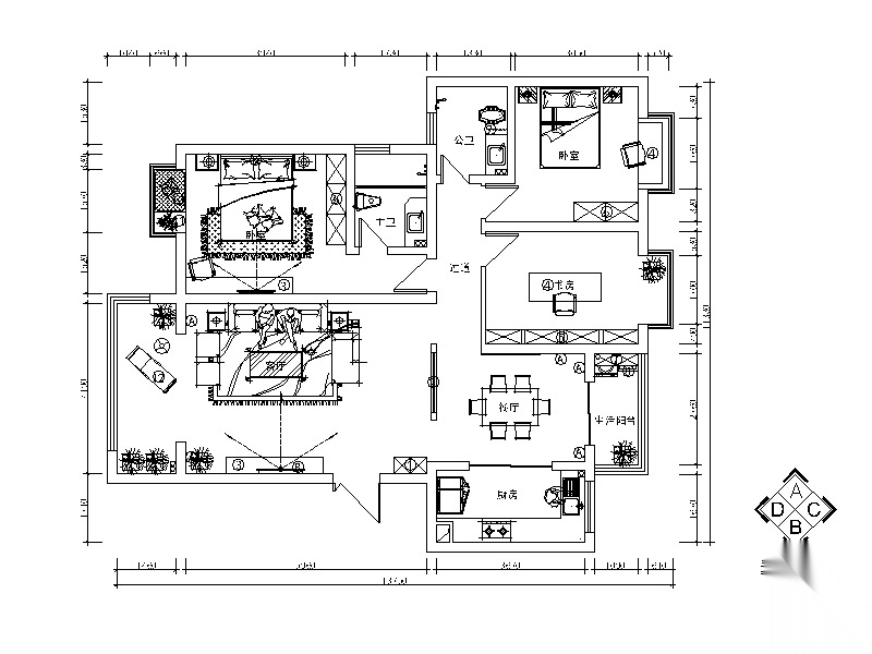 新中式样板房设计CAD施工图（含效果图） 平层