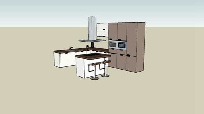 家居开放厨房 草图大师模型