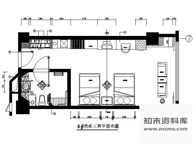 施工图国际酒店残疾人客房施工图