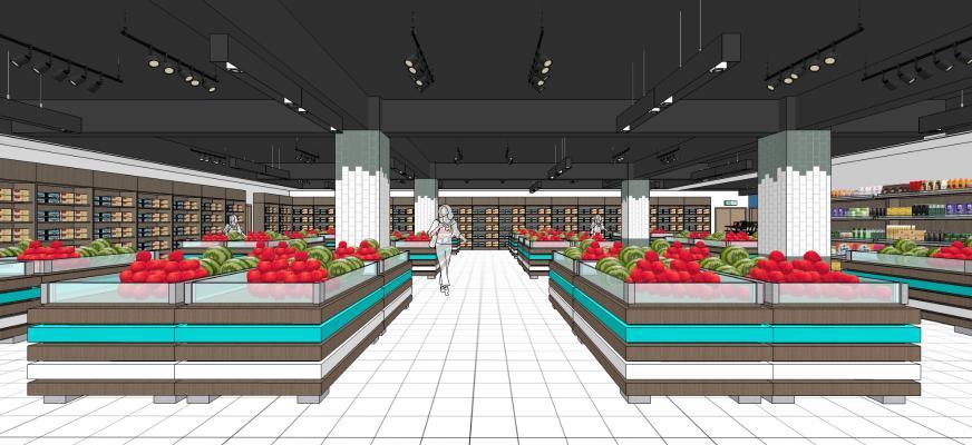 现代水果店 超市 商场 农产品展示 售卖区 电梯厅商场 杂货店 美女 室外 箱包