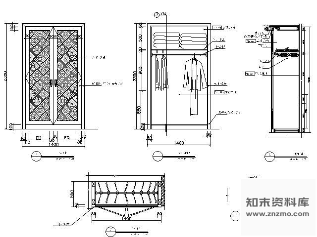 图块/节点酒店客房双门衣柜详图 柜类