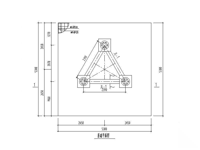 20m路灯杆塔基础设计图（三角形筏板基础） 混凝土节点