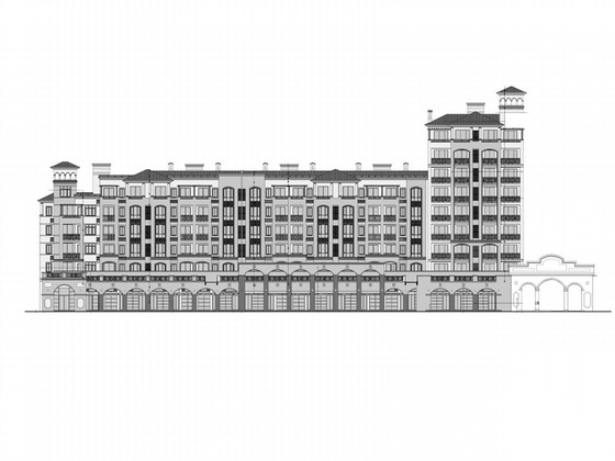 某欧式底商住宅建筑施工图（含立面效果图）