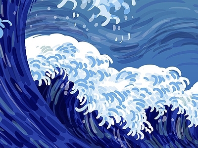 现代其他挂画 梵高风挂画 海浪 沙滩 卡通
