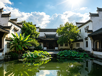 户外HDR 徽派建筑 徽派荷花池 古建筑 徽派