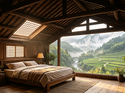 户外HDR 土家族卧室 卧室 木屋卧室