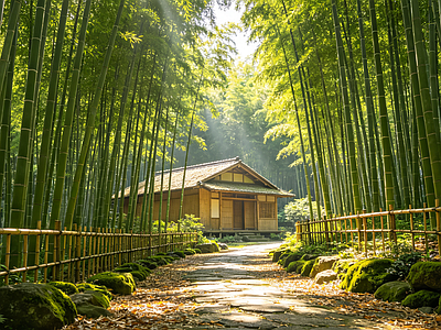 户外HDR 竹林 小路 竹屋