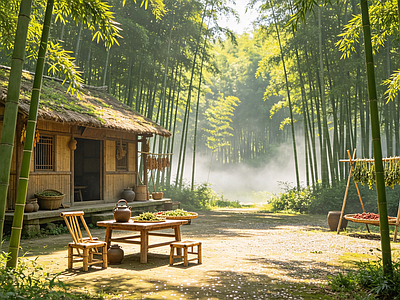 户外HDR 竹林 竹屋 乡村 小院
