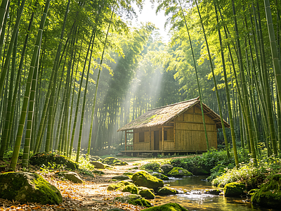 户外HDR 森林 竹林 溪流 小院 茅屋