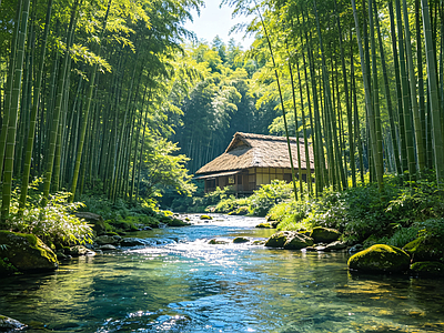 户外HDR 溪流 小院 森林 茅屋 竹林