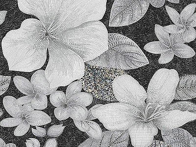 拼花砖 繁花似锦石绘玫瑰 墨底生香花绽石间 粉黄交织复古花墙 艺术岩板馥郁留香