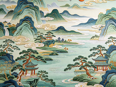 中式刺绣 刺绣 中式刺绣 中式山水画