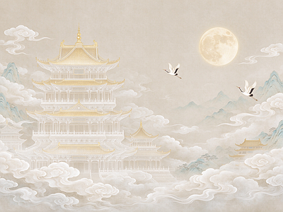 中式壁画 中式壁画 壁布