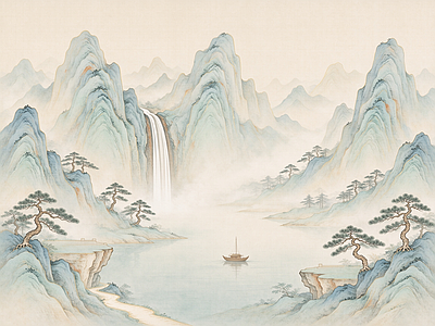 中式壁画 新中式山水画 壁画 壁布