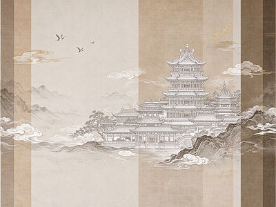 中式壁画 中式壁画 山水画 壁布