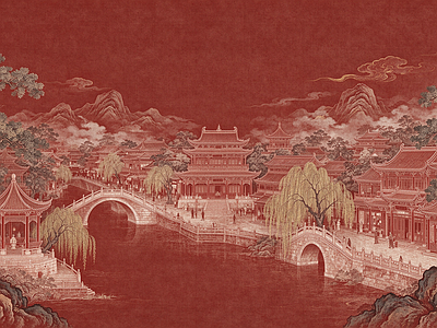 中式壁画 壁画 墙画 壁布