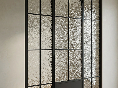 黑色边框压花玻璃隔断门隔断