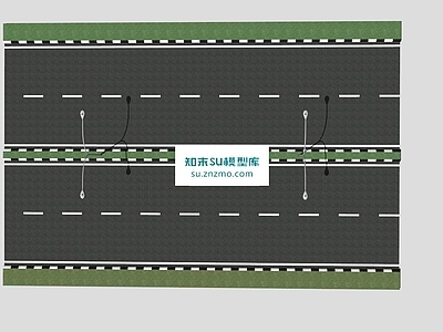 双车道道路和路灯