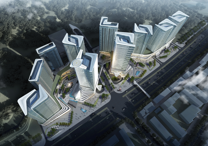 [深圳]蝴蝶状10栋超高层办公楼建筑设计方案文本（图纸...