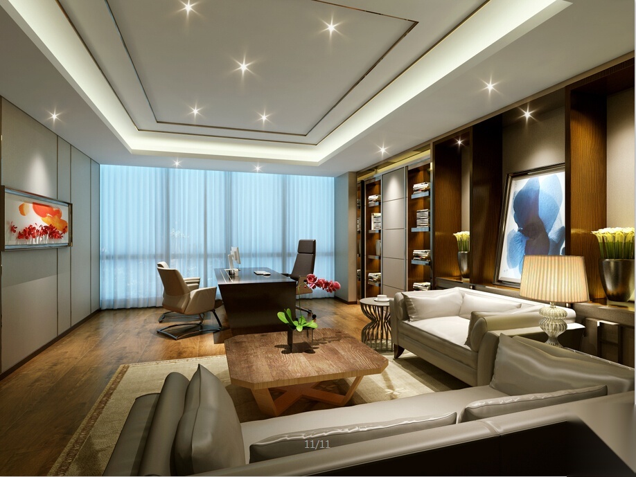 一套完整的办公空间设计方案效果图（含3D模