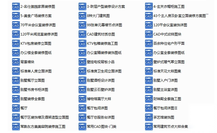 300多套CAD装修施工图纸（家装，工装，节点等）