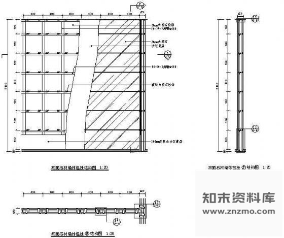 图块/节点双面石材墙体湿挂结构图 墙面通用节点
