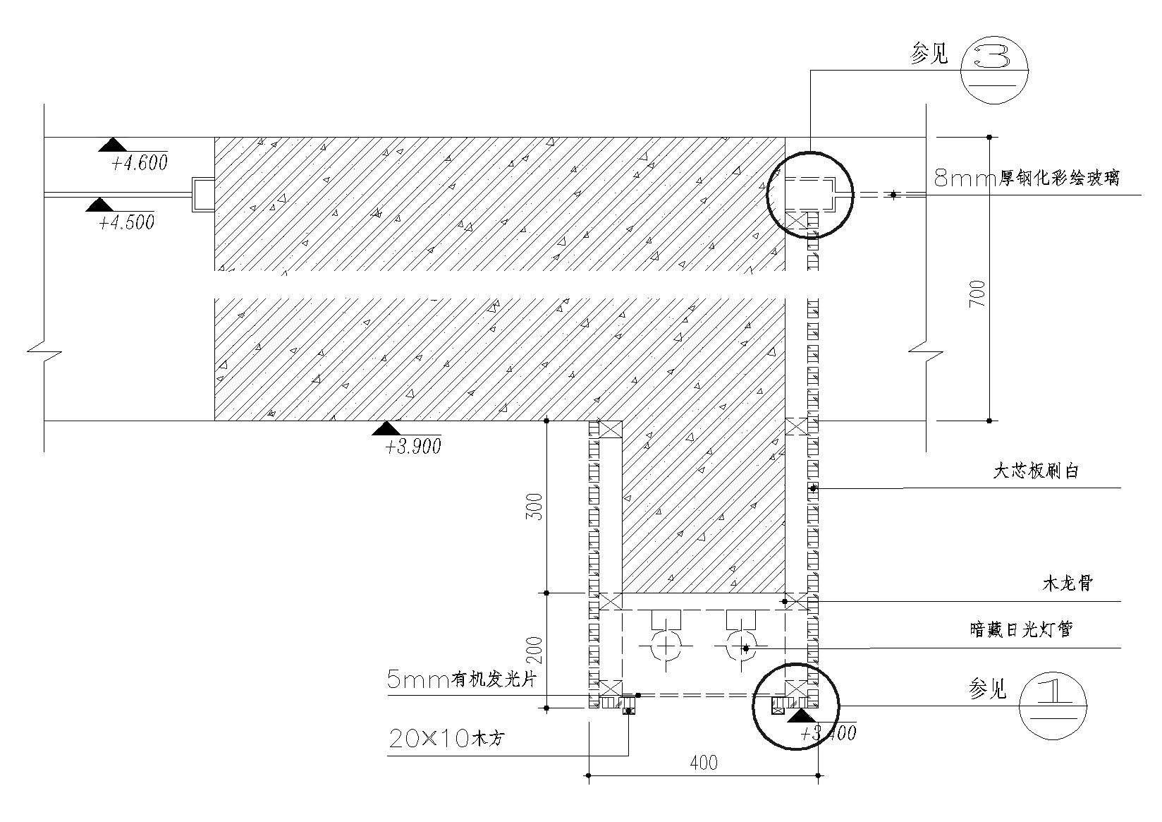 背漆玻璃，灯箱，磨砂玻璃穿孔铝板等节点图