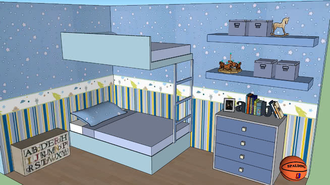 bedroom blue 书桌 床 柜子 室外 婴儿床
