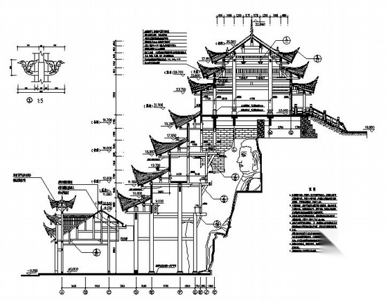 某佛寺建筑落架维修剖面详图