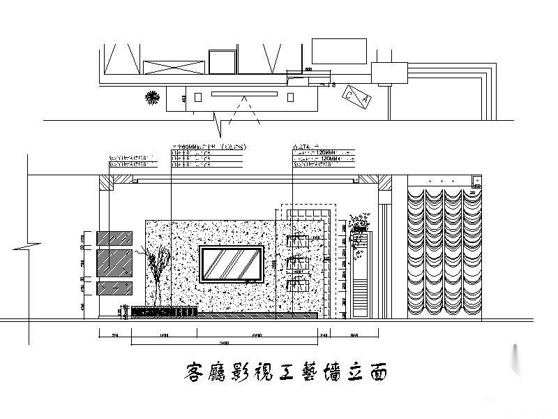 现代客厅电视墙立面图 墙面通用节点