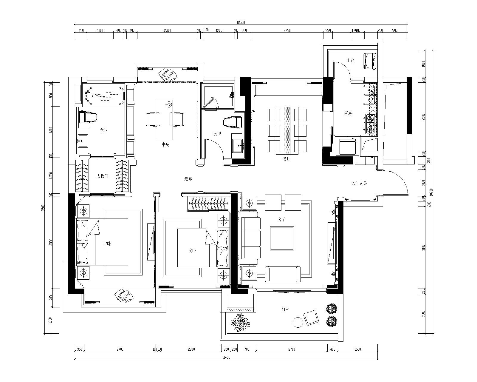 新古典风格三居室施工图设计（附3D模型+效果图） 平层
