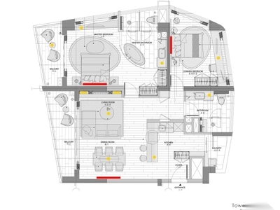 [三亚]海天公寓样板间室内设计施工图(含效果图+物料表...