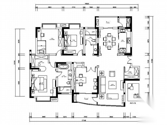 [昆山]小高层田园欧式四居室样板间装修施工图（含高清实... 平层