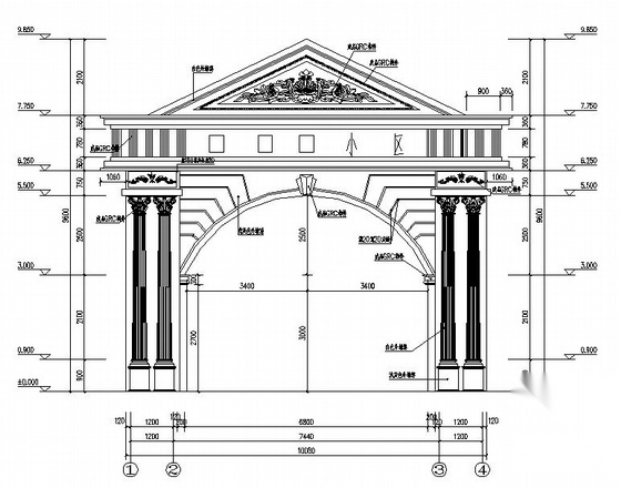 某古典欧式小区大门建筑施工图