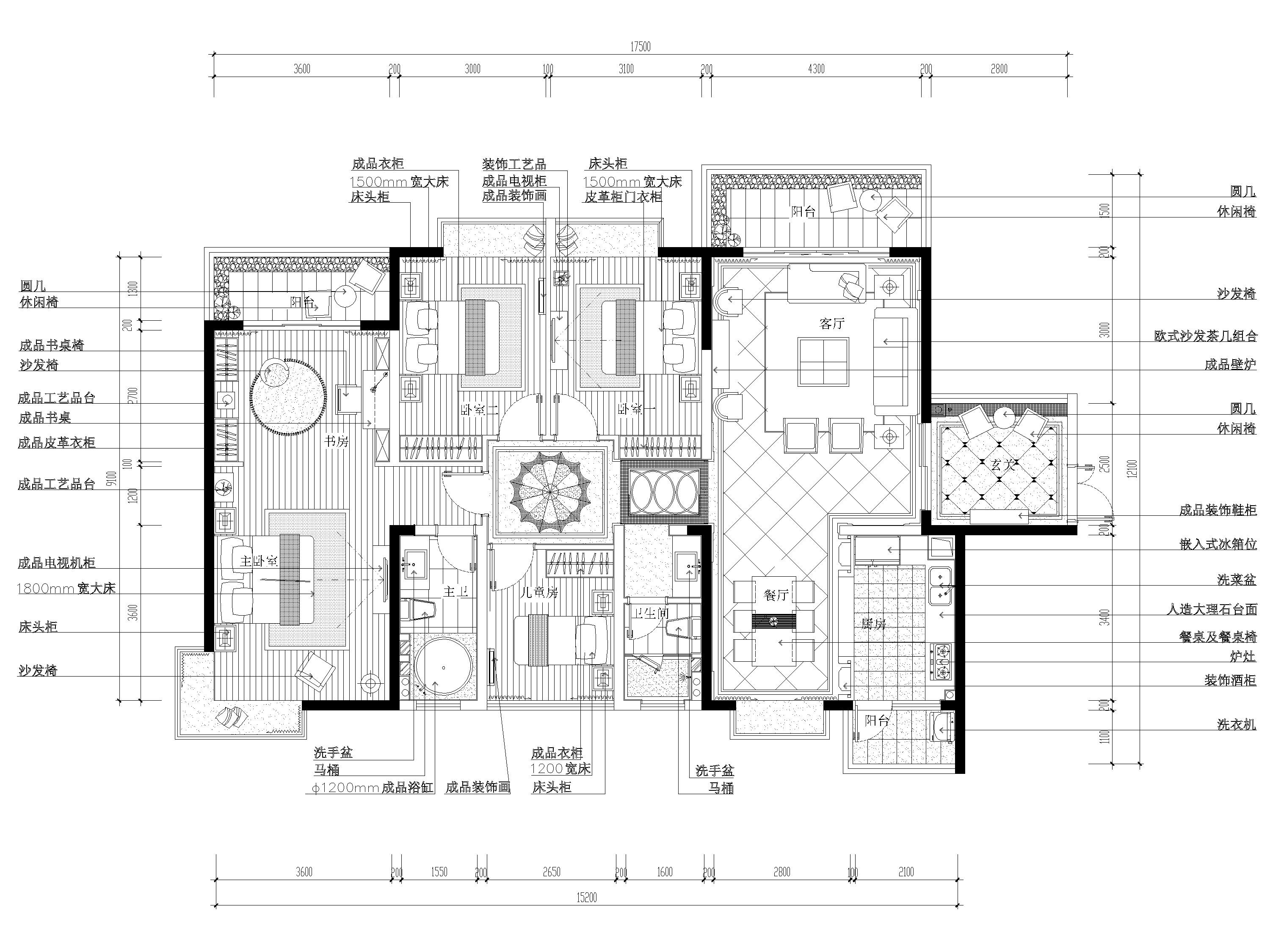 [南宁]154㎡欧式四居室样板房施工图+实景图 平层