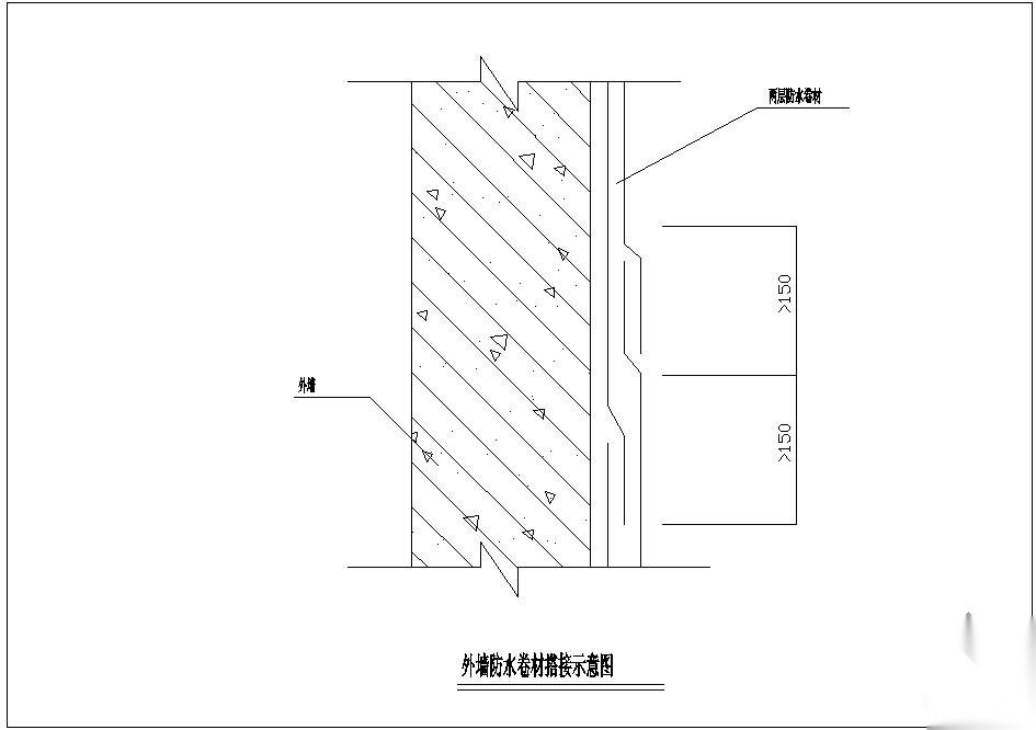某外墙防水卷材搭接示意节点构造详图 墙面通用节点